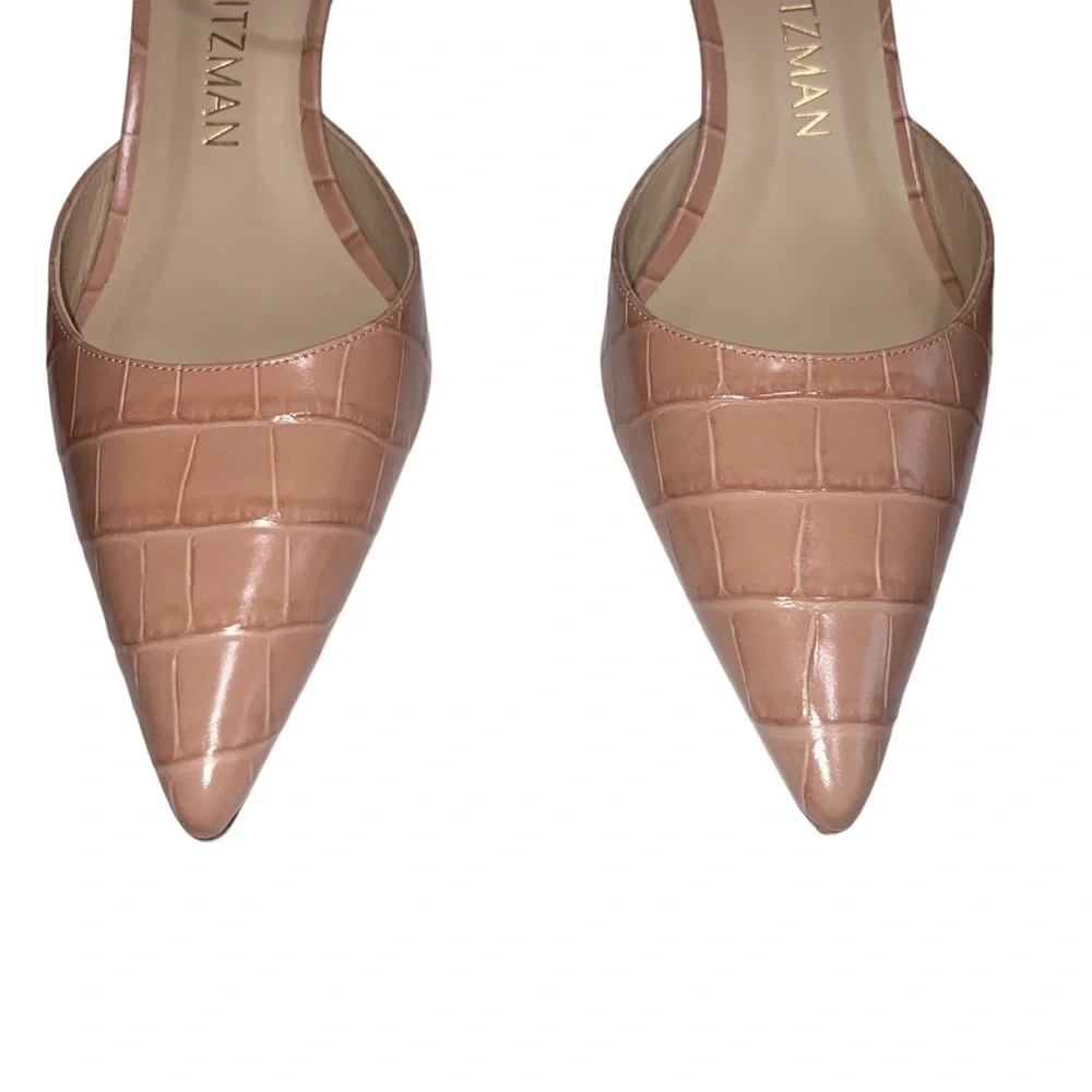 NEW NIB Stuart Weitzman Barelythere 50 Pump In Toast Printed Soft Croc